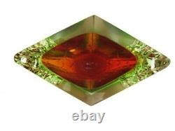 Geometric Murano sommerso red amber green UV faceted & textured art glass bowl