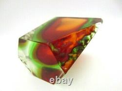 Geometric Murano sommerso red amber green UV faceted & textured art glass bowl