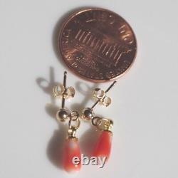 Handmade Gorgeous 14k Gf Antique Natural Red Ox Blood 8 MM Coral Drop Earrings