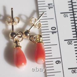 Handmade Gorgeous 14k Gf Antique Natural Red Ox Blood 8 MM Coral Drop Earrings