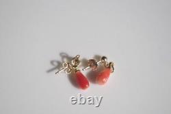 Handmade Gorgeous 14k Gf Antique Natural Red Ox Blood 8 MM Coral Drop Earrings