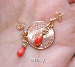 Handmade Gorgeous 14k Gf Antique Natural Red Ox Blood 8 MM Coral Drop Earrings