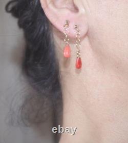 Handmade Gorgeous 14k Gf Antique Natural Red Ox Blood 8 MM Coral Drop Earrings