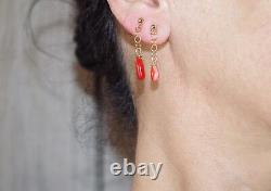 Handmade Gorgeous 14k Gf Antique Natural Red Ox Blood 8 MM Coral Drop Earrings