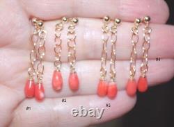 Handmade Gorgeous 14k Gf Antique Natural Red Ox Blood 8 MM Coral Drop Earrings