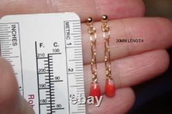 Handmade Gorgeous 14k Gf Antique Natural Red Ox Blood 8 MM Coral Drop Earrings