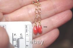 Handmade Gorgeous 14k Gf Antique Natural Red Ox Blood 8 MM Coral Drop Earrings