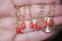 Handmade Gorgeous 14k Gf Antique Natural Red Ox Blood 8 MM Coral Drop Earrings