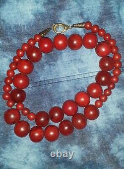 Huge Cherry Amber German Bakelite Bead Necklace vintage 267g Tested Genuine 37