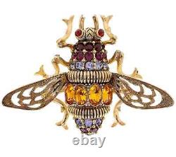 Joan Rivers Large Crystal Enamel Fiigree Antiqued Bumble Bee Pin Brooch Nib