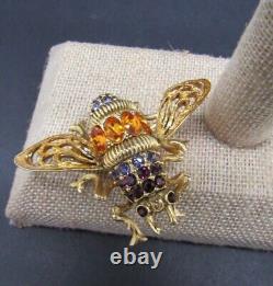 Joan Rivers Large Crystal Enamel Fiigree Antiqued Bumble Bee Pin Brooch Nib