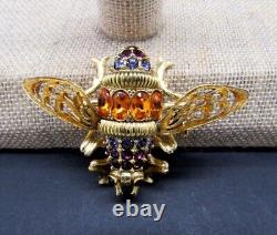 Joan Rivers Large Crystal Enamel Fiigree Antiqued Bumble Bee Pin Brooch Nib