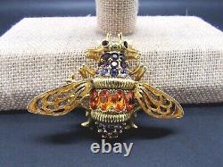 Joan Rivers Large Crystal Enamel Fiigree Antiqued Bumble Bee Pin Brooch Nib