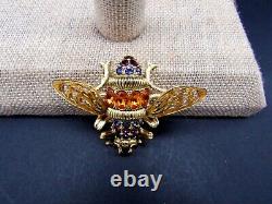 Joan Rivers Large Crystal Enamel Fiigree Antiqued Bumble Bee Pin Brooch Nib