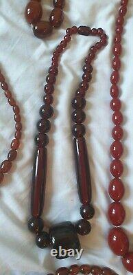 Job Lot Antique Art Deco Cherry Amber Bakelite Plastic Bead Necklace To Identify
