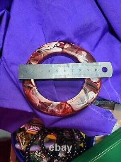 Large AMBER Bangle. Cherry Red with Swearls of White. Very unusual
