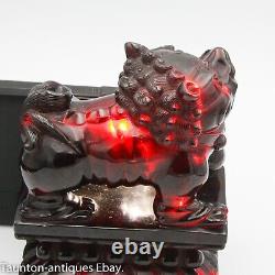 Large antique 1920's cherry amber Bakelite foo dogs ornament Chinese base 1016g