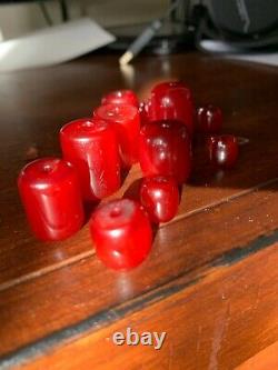 Lot Beautiful Antique Cherry Amber Bakelite Faturan Kehribar Beads 32g Rare