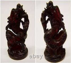 Lot of 6 Antique Carved RED AMBER BAKELITE Oriental Dragon Figurines