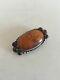 Mogens Ballin Silver Brooch With Amber And Red Stones