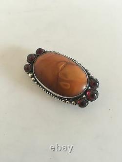 Mogens Ballin Silver Brooch with Amber and Red Stones