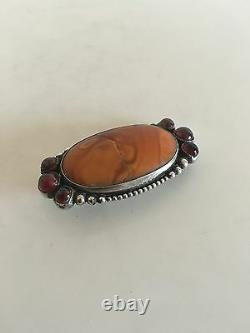 Mogens Ballin Silver Brooch with Amber and Red Stones
