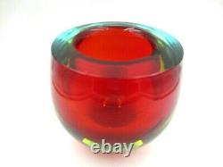 Murano situp art glass sculptural ball bowl red amber sommerso Poli Seguso era