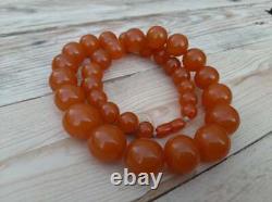 Natural Amber Cherry Necklace Baltic Antique Yellow Beads 110.6gr Very Old RARE