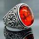 Natural Red Amber Silver Statement Ring Antique Ring 925 Sterling Handmade Ring