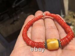 Natural Undyed Blood Red Coral Bracelet And Natural Baltic Amber Butterscotch