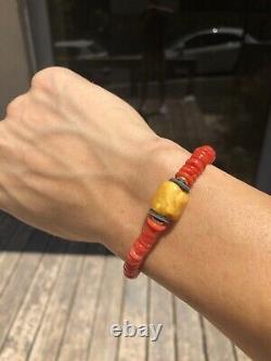 Natural Undyed Blood Red Coral Bracelet And Natural Baltic Amber Butterscotch