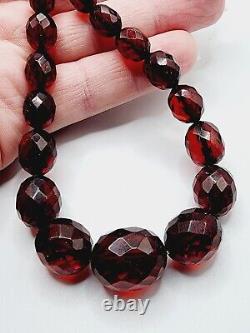 OLD Antique FACETED cherry red AMBER / BAKELITE Beaded NECKLACE +28 grams