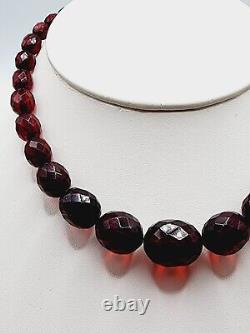 OLD Antique FACETED cherry red AMBER / BAKELITE Beaded NECKLACE +28 grams