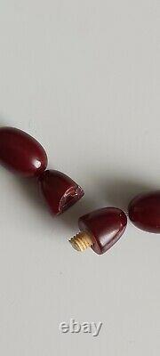 Old Antique Bakelite Amber Dark Cherry Olive Beads Necklace 55 gr. Tested