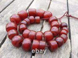 Old Cherry Amber Bakelite Faturan Art Deco Graduated Veins Beads Necklace 63gram