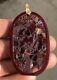 Old Chinese 14k Gold Red Cherry Amber Bakelite Carved Dragon Pierced Pendant
