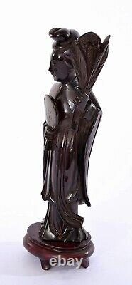 Old Chinese Dark Cherry Amber Bakelite Faturan Carved Carving Lady Figure 247G
