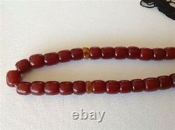 Old Islamic MISBAHA cherry color China antique Bead Bakelite necklace (m1041)