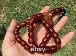 Old Islamic MISBAHA cherry color China antique Bead Bakelite necklace (m1041)
