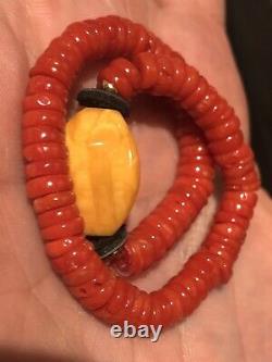 Old Natural Undyed Blood Red Coral Bracelet And National Baltic Amber