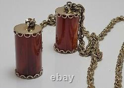 Old Vintage/ Antique Art Deco Cherry Amber Bakelite Barrels Lariat Necklace
