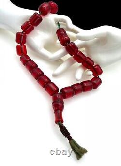 Old Vintage Red Cherry Amber Bakelite Faturan Prayer Beads 115g