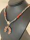 Orange Spiny Oyster Naja Pendant Navajo Pearls Sterling Silver Necklace 00140