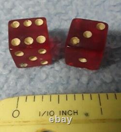 Pair Red Cherry Amber Bakelite small set of Dice Unsigned Antique/Vintage