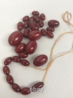 Pretty vintage antique Faturan Cherry Amber Bakelite Oval beads necklace 50 G