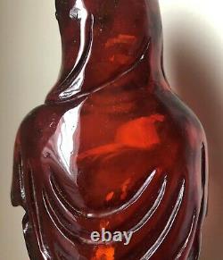 Qing Dynasty Antique Fine Chinese Carved Cherry Color Amber Guanyin
