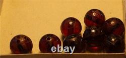 RARE ANTIQUE Carved Red CHERRY AMBER Bead bakelite vintage beads 20 total