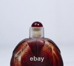 RARE Antique Chinese Amber Peking Glass Hand Carved Elephant Motif Snuff Bottle