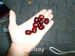 RARE Lot of 8 Beads Antique Ottoman Cherry Amber Faturan Sikma Kehribar Damarli