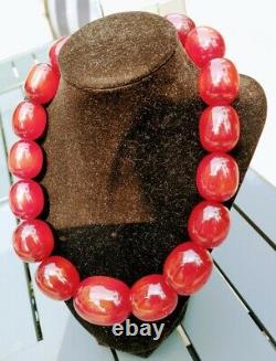 RARE Massive Antique Art Deco Cherry Amber Bakelite Bead Necklace 204+ Grams